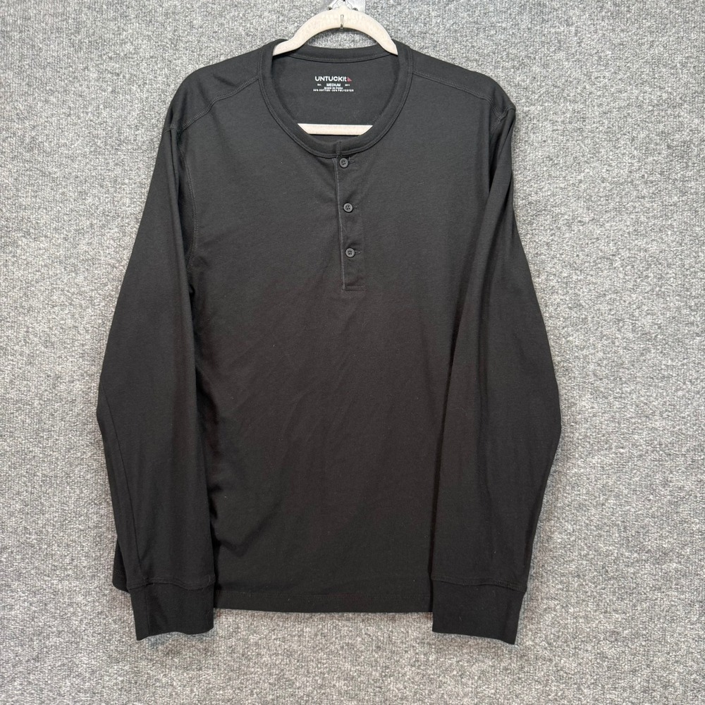 Untuckit Shirt Mens Medium Black Long Sleeve Henley Cotton Blend Casual Classic